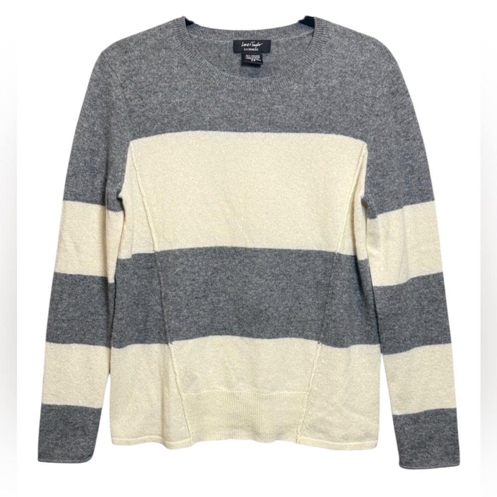 Lord & Taylor 100% Cashmere Striped Sweater, Gray/Ivory, Women’s Small